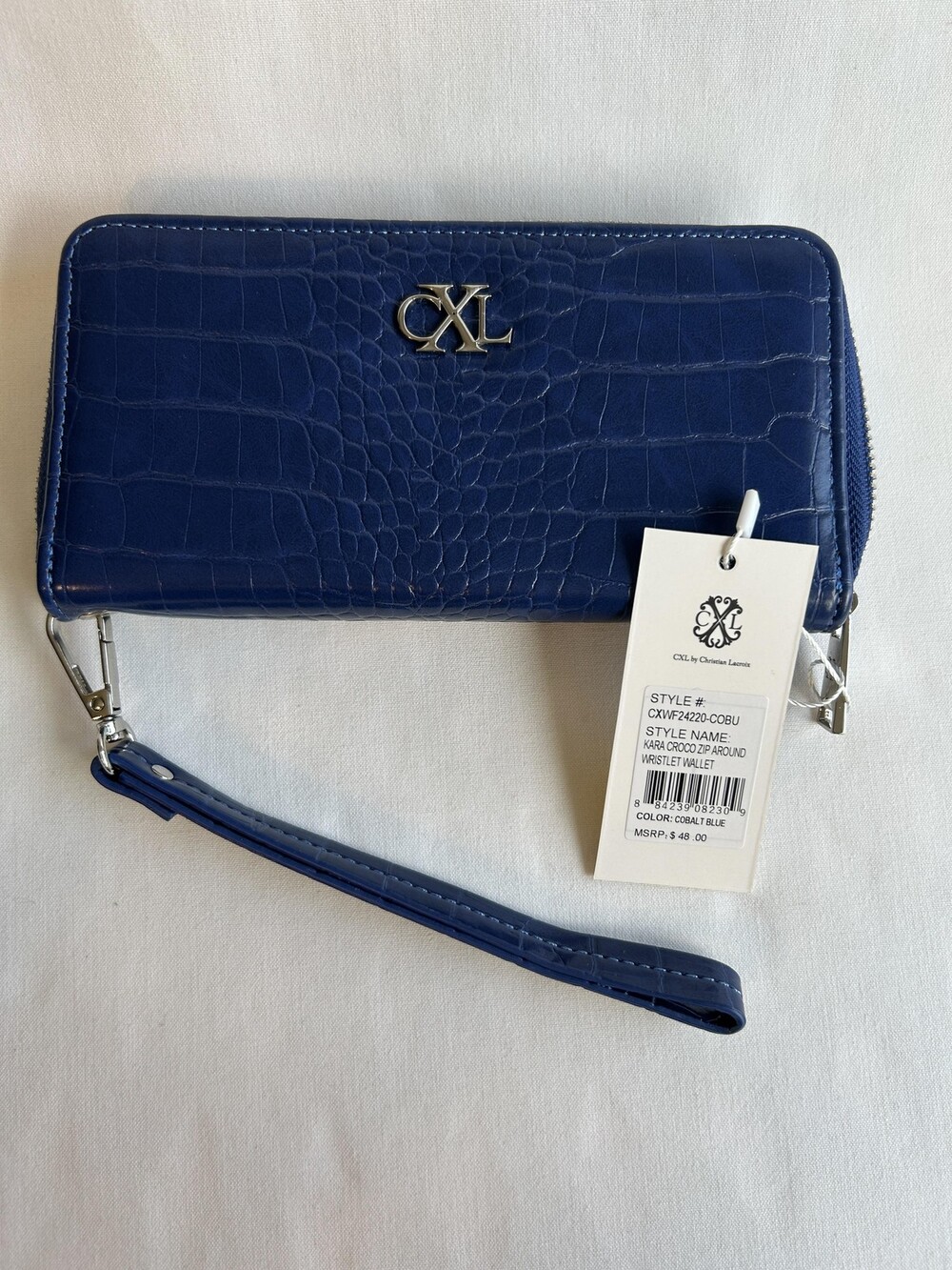 CXL by Christian Lacroix Wristlet Wallet Blue Womens Kara Croco Zip Accordion
